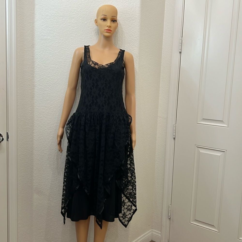 Vintage Saks Fifth Avenue Dress Sz6 Scoop Neck Sleeveless Slip Lined Floral Lace